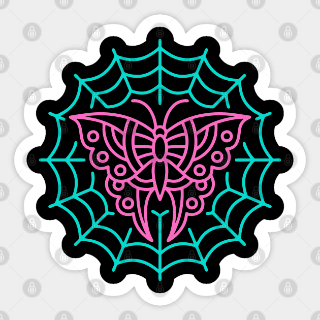 Butterfly spider web neon Sticker by Bojes Art